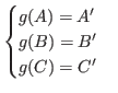 $\displaystyle \begin{cases}
g(A) = A'\\
g(B) = B'\\
g(C) = C'\\
\end{cases} $