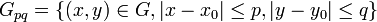 G_{pq}=\left\{(x, y)\in G,|x-x_0| \leq p, |y-y_0| \leq q \right\}