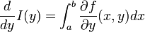 \frac{d}{dy}I(y)=\int_{a}^{b}\frac{\partial f}{\partial y}(x,y)dx