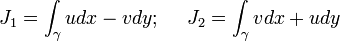 J_1=\int_{\gamma}udx-vdy;~~~~J_2=\int_{\gamma}vdx+udy