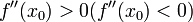 f''(x_0) > 0 (f''(x_0) < 0)