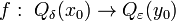 f:~Q_\delta(x_0)\to Q_\varepsilon (y_0)