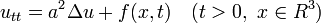 u_{tt}=a^2\Delta u+f(x,t)~~~(t>0,~x\in R^3)
