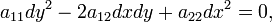 a_{11}dy^2-2a_{12}dxdy+a_{22}dx^2=0,