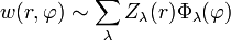 w(r,\varphi)\sim\sum_{\lambda}Z_{\lambda}(r)\Phi_\lambda(\varphi)