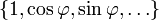 \left\{1,\cos\varphi,\sin\varphi,\dots\right\}