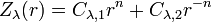 Z_{\lambda}(r)=C_{\lambda,1}r^n+C_{\lambda,2}r^{-n}