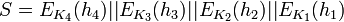 S=E_{K_4}(h_4)||E_{K_3}(h_3)||E_{K_2}(h_2)||E_{K_1}(h_1)