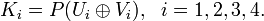 K_i=P(U_i\oplus V_i),~~i=1,2,3,4.