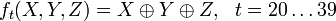 f_t(X,Y,Z)=X\oplus Y\oplus Z,~~t=20\ldots 39