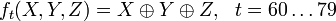 f_t(X,Y,Z)=X\oplus Y\oplus Z,~~t=60\ldots 79